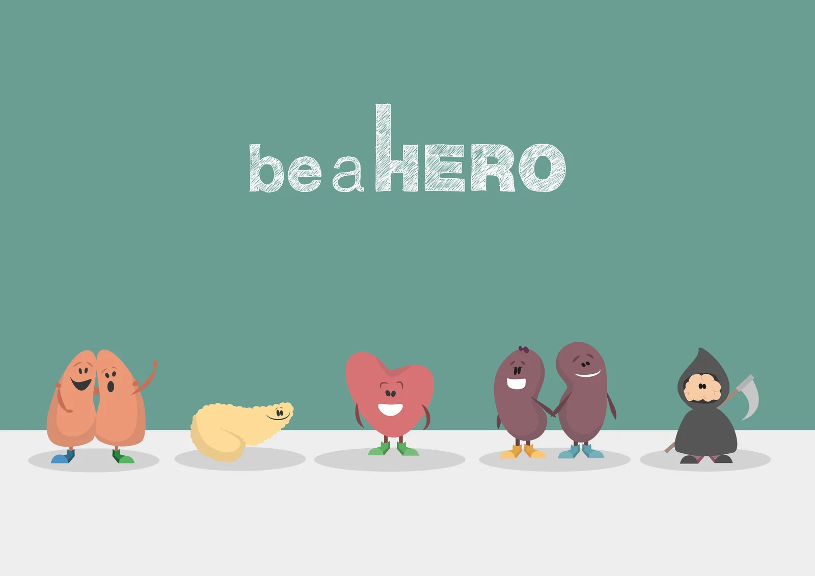 be a Hero — illustrated characters from an organ donation campaign concept
