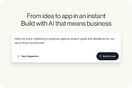AI app builder interface with a chat input
