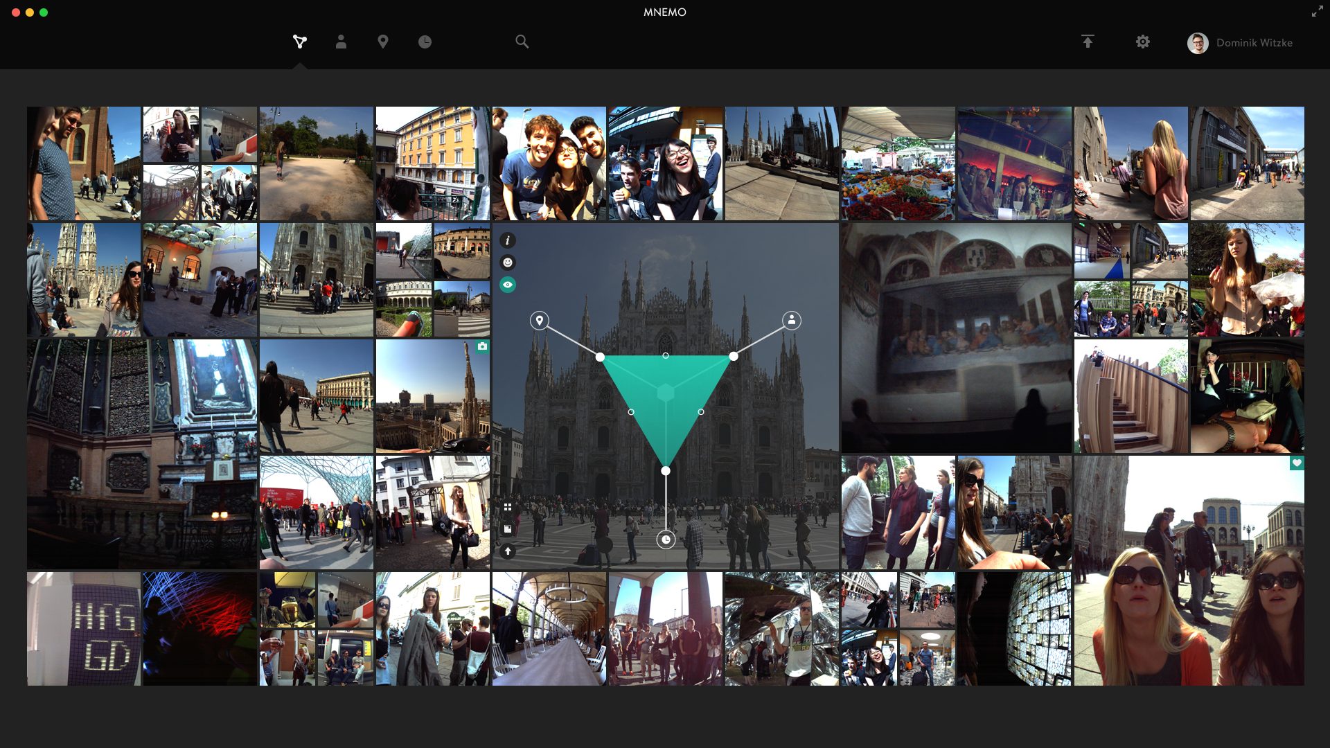 Desktop interface: Hexagon Navigator with filtered memories