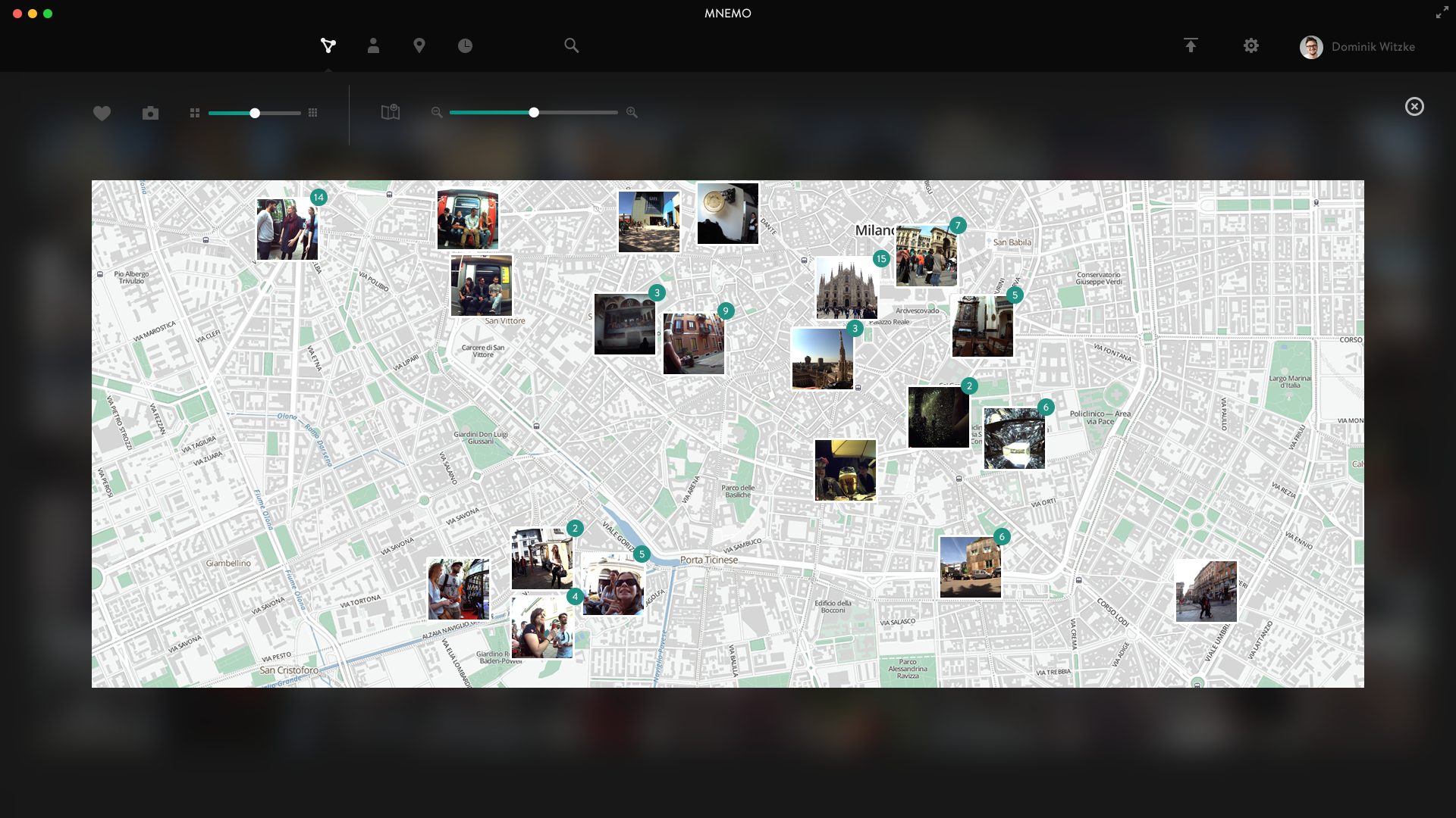Desktop interface: map view of the memories