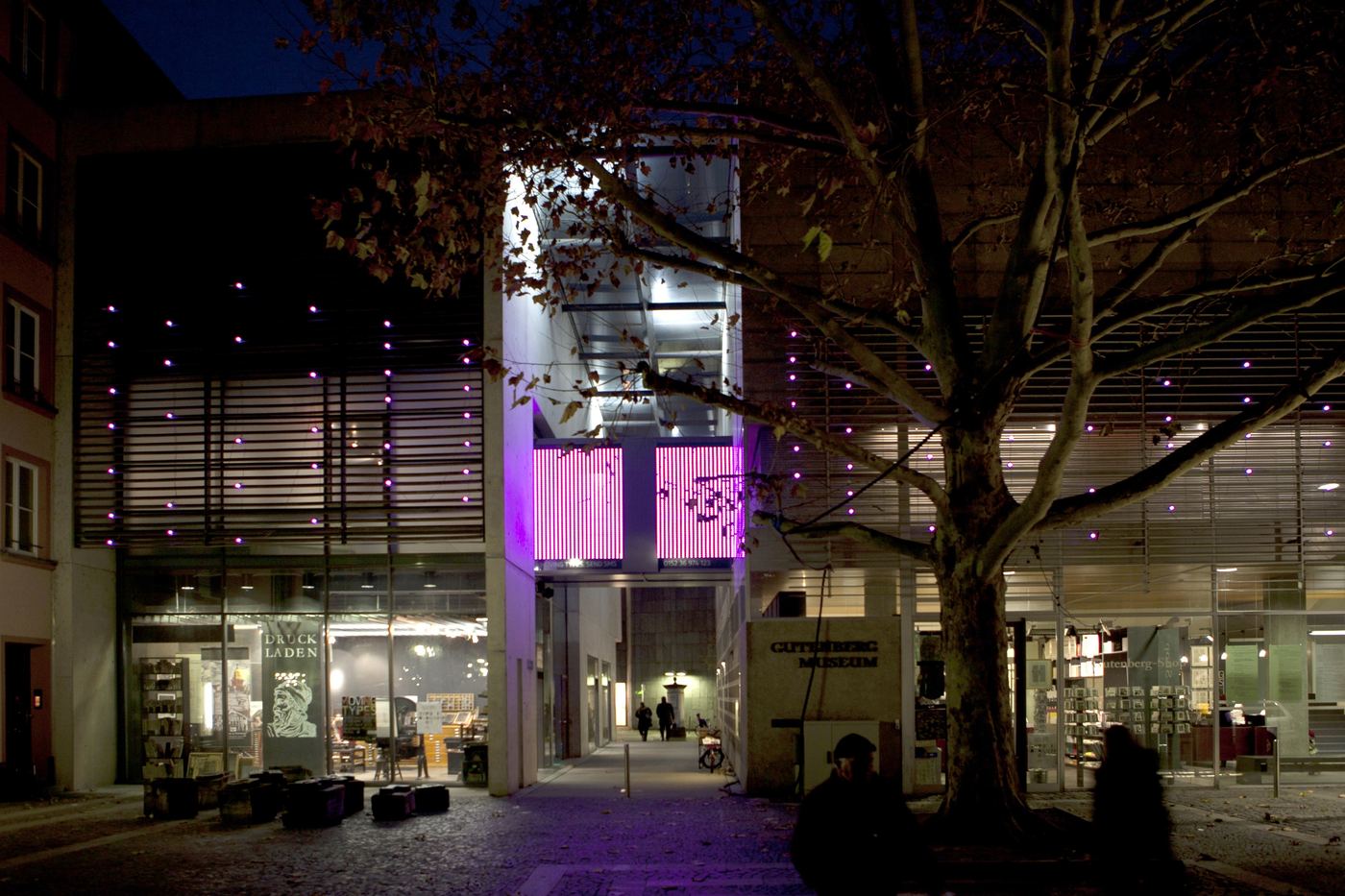 The same view, the bridge and the passage below glowing pink