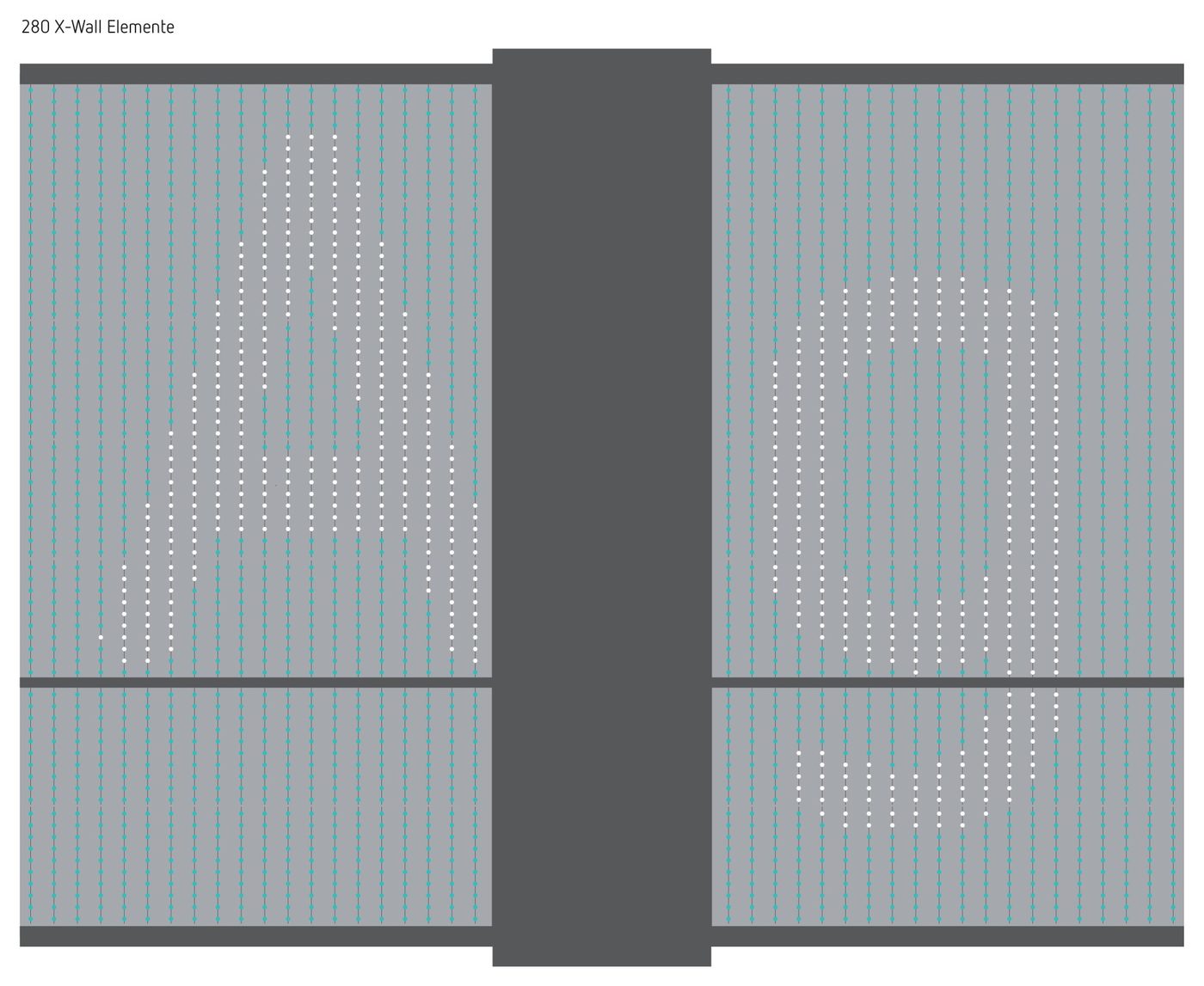 Plan of the glass bridge as a grid of LED bars forming the letters A and g