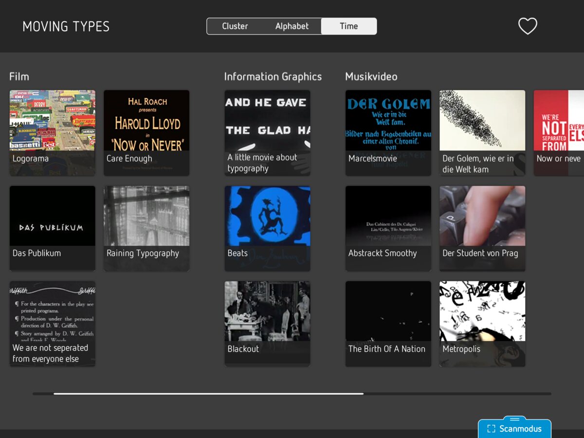 Library of the app after the 2014 redesign for iOS 7: the same grid with flat controls, no textures and a blue scan button