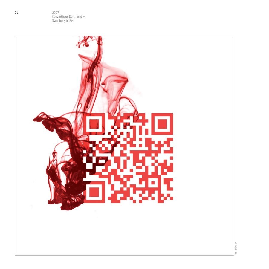 Catalogue page: a red QR code bleeding into red smoke