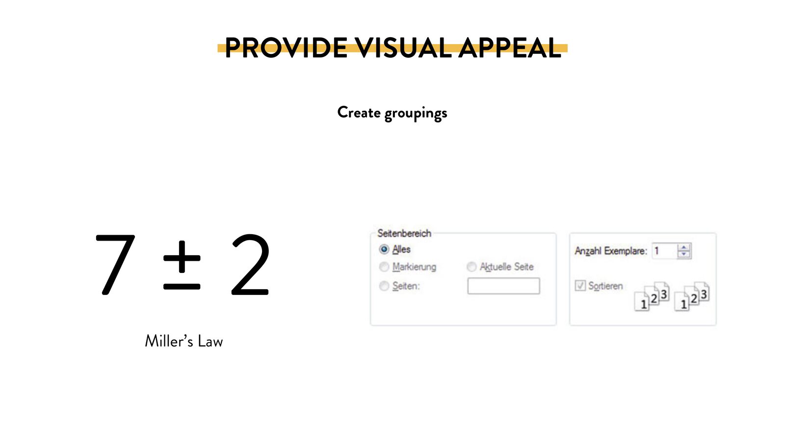 Slide: Create groupings &mdash; Miller&rsquo;s Law, 7 &plusmn; 2