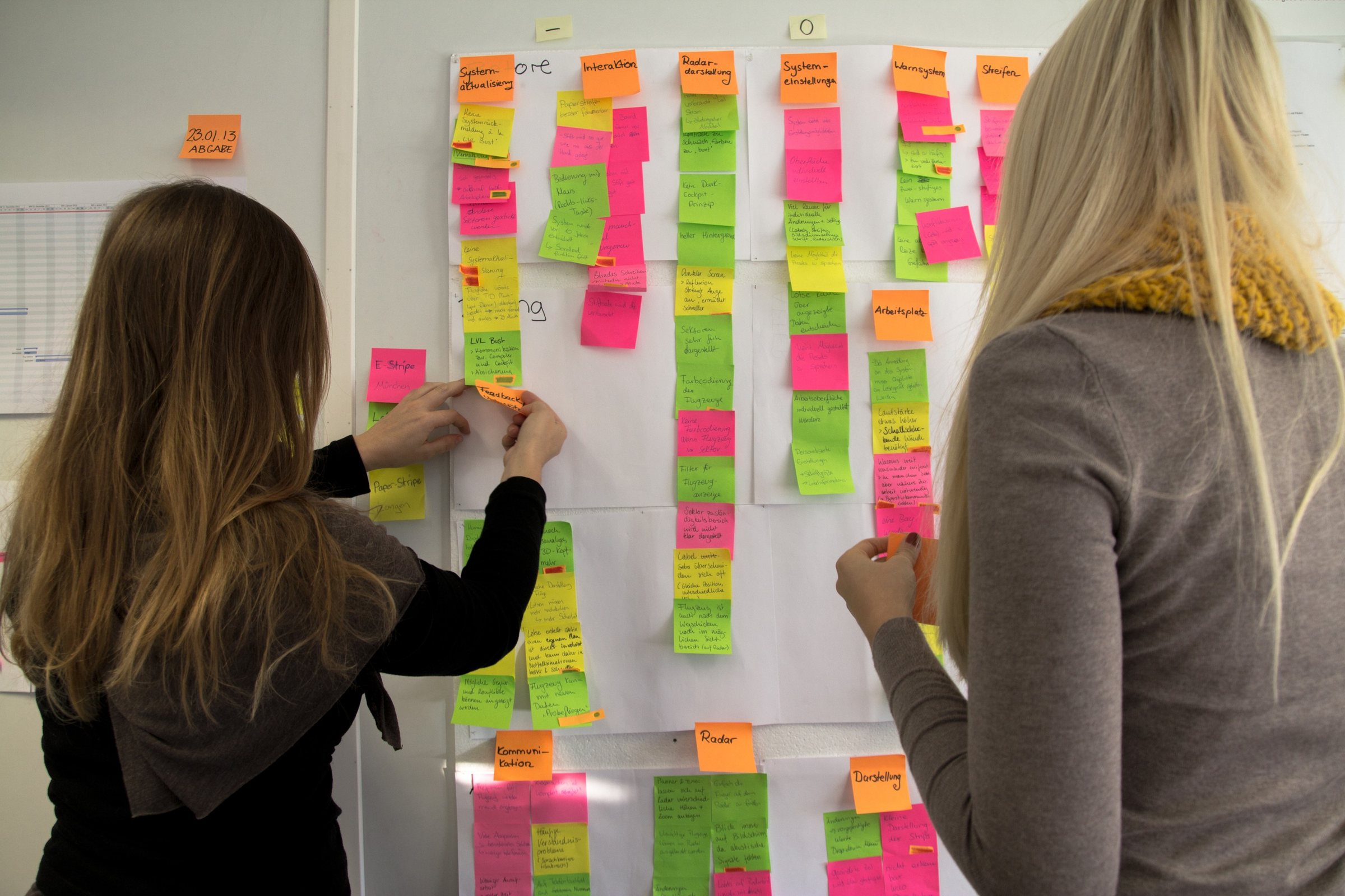 The TESS team sorting interview findings at a wall